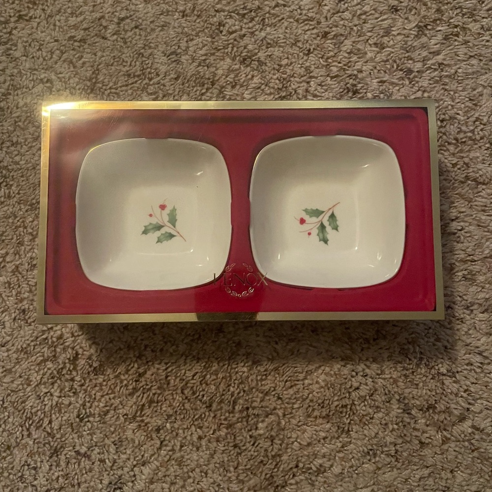 Lenox Holiday Dipping Bowls Gold Rimmed, Set Of 2 4”